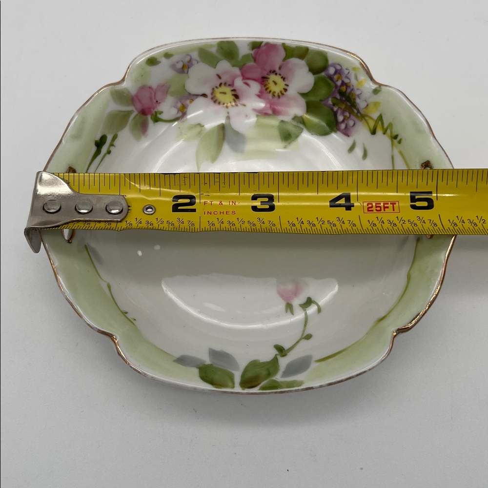 Vintage Nippon Hand-Painted Floral Trinket Dish With 2 Handles and Gold Trim - Picture 9 of 11